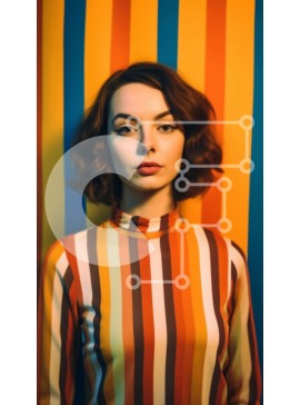 Intra Συλλεκτικό Ξύλινο Παζλ Plywood  4mm - Ζωντανή φωτογραφία γυναίκας που στέκεται ενάντια σε ριγέ τοίχο Σε Ξύλινο Κουτί - Διαστάσεις Puzzle: 10x10 cm – 25 κομμάτια