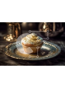 Σετ των 2 Intra Συλλεκτικό Ξύλινο Παζλ Plywood  4mm - Νόστιμο Cupcake με Λευκό Πάγωμα και Πασπαλίσματα Χρυσού σε Ασημένιο Πιάτο Σε Ξύλινο Κουτί - Διαστάσεις: 10x10 cm – 25 κομμάτια