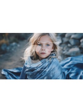 Intra Συλλεκτικό Ξύλινο Παζλ Plywood  4mm - Αξιολάτρευτη εικόνα ενός νεαρού κοριτσιού τυλιγμένο σε μια μπλε κουβέρτα Σε Ξύλινο Κουτί - Διαστάσεις Puzzle: 10x10 cm – 25 κομμάτια