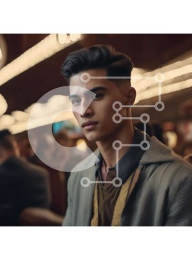 Intra Συλλεκτικό Ξύλινο Παζλ Plywood  4mm - Επικεντρωμένος νεαρός άνδρας σε έναν κλειστό χώρο με ανθρώπους Σε Ξύλινο Κουτί - Διαστάσεις Puzzle: 10x10 cm – 25 κομμάτια