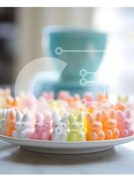 Σετ των 2 Intra Συλλεκτικό Ξύλινο Παζλ Plywood  4mm - Πολύχρωμο Marshmallow τιτιβίζει σε ένα λευκό πιάτο Σε Ξύλινο Κουτί - Διαστάσεις: 10x10 cm – 25 κομμάτια