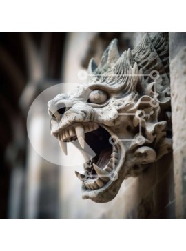 Intra Συλλεκτικό Ξύλινο Παζλ Plywood  4mm - Πέτρινο γλυπτό κεφαλής δράκου στο παλιό κτίριο Σε Ξύλινο Κουτί - Διαστάσεις Puzzle: 10x10 cm – 25 κομμάτια