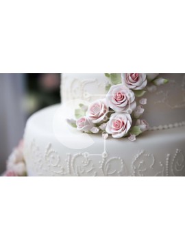 Σετ των 2 Intra Συλλεκτικό Ξύλινο Παζλ Plywood  4mm - Λευκή γαμήλια τούρτα τριών επιπέδων με ροζ τριαντάφυλλα Σε Ξύλινο Κουτί - Διαστάσεις: 10x10 cm – 25 κομμάτια