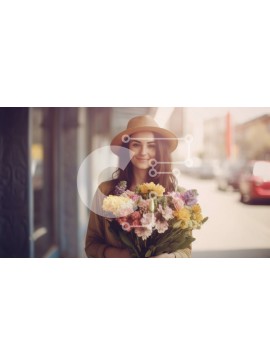 Intra Συλλεκτικό Ξύλινο Παζλ Plywood  4mm - Χαμογελαστή γυναίκα με λουλούδια - Φωτογραφία Αρχείου Σε Ξύλινο Κουτί - Διαστάσεις Puzzle: 10x10 cm – 25 κομμάτια