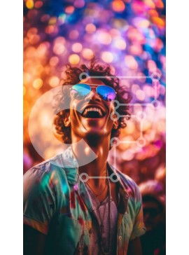 Intra Συλλεκτικό Ξύλινο Παζλ Plywood  4mm - Χαμογελαστός νεαρός άνδρας με γυαλιά ηλίου στο μουσικό φεστιβάλ Σε Ξύλινο Κουτί - Διαστάσεις Puzzle: 10x10 cm – 25 κομμάτια