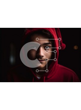 Intra Συλλεκτικό Ξύλινο Παζλ Plywood  4mm - Πορτρέτο ενός σοβαρού νεαρού άνδρα με κόκκινο κουκούλα Σε Ξύλινο Κουτί - Διαστάσεις Puzzle: 10x10 cm – 25 κομμάτια