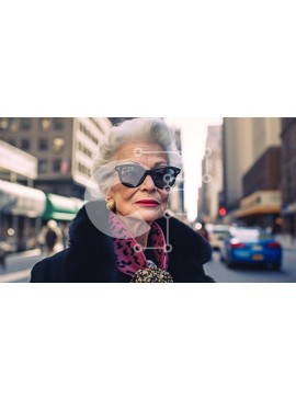 Intra Συλλεκτικό Ξύλινο Παζλ Plywood  4mm - Ηλικιωμένη γυναίκα με γυαλιά ηλίου και λεοπάρ μαντήλι που κοιτάζει μακριά Σε Ξύλινο Κουτί - Διαστάσεις Puzzle: 10x10 cm – 25 κομμάτια