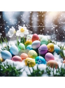 Intra Συλλεκτικό Ξύλινο Παζλ Plywood  4mm - Πολύχρωμα Πασχαλινά αυγά και Νάρκισσοι στο χιόνι Σε Ξύλινο Κουτί - Διαστάσεις Puzzle: 10x10 cm – 25 κομμάτια