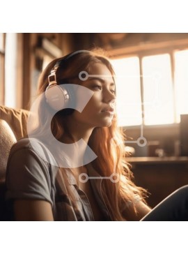 Intra Συλλεκτικό Ξύλινο Παζλ Plywood  4mm - Γυναίκα με μαύρο πουλόβερ και κολάν κάθεται στον καναπέ με ακουστικά σε χαμηλό φωτισμένο δωμάτιο Σε Ξύλινο Κουτί - Διαστάσεις Puzzle: 10x10 cm – 25 κομμάτια