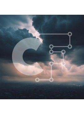 Intra Συλλεκτικό Ξύλινο Παζλ Plywood  4mm - Σκοτεινός συννεφιασμένος ουρανός και σύννεφα καταιγίδας πάνω από την πόλη με αεροπλάνο Σε Ξύλινο Κουτί - Διαστάσεις Puzzle: 10x10 cm – 25 κομμάτια