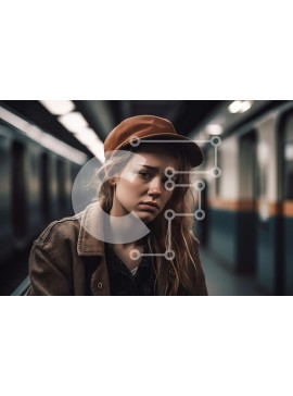 Intra Συλλεκτικό Ξύλινο Παζλ Plywood  4mm - Λυπημένη γυναίκα στην πλατφόρμα του μετρό Σε Ξύλινο Κουτί - Διαστάσεις Puzzle: 10x10 cm – 25 κομμάτια