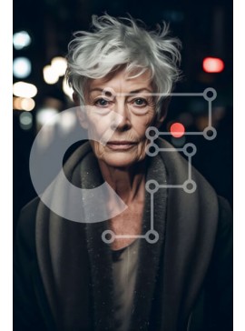 Intra Συλλεκτικό Ξύλινο Παζλ Plywood  4mm - Σοβαρή ηλικιωμένη γυναίκα στην οδό της πόλης τη νύχτα Σε Ξύλινο Κουτί - Διαστάσεις Puzzle: 10x10 cm – 25 κομμάτια