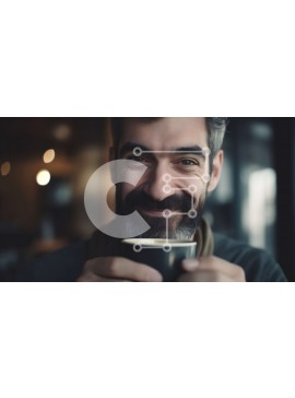 Intra Συλλεκτικό Ξύλινο Παζλ Plywood  4mm - Ευτυχισμένος άνδρας με γένια και ποτήρια που κρατά ζεστό φλιτζάνι καφέ Σε Ξύλινο Κουτί - Διαστάσεις Puzzle: 10x10 cm – 25 κομμάτια