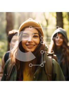 Intra Συλλεκτικό Ξύλινο Παζλ Plywood  4mm - Νεαροί φίλοι που κάνουν πεζοπορία στο δάσος με σακίδια πλάτης και μπότες πεζοπορίας Σε Ξύλινο Κουτί - Διαστάσεις: 10x10 cm – 25 κομμάτια