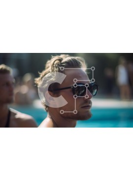 Intra Συλλεκτικό Ξύλινο Παζλ Plywood  4mm - Άνδρας που φοράει γυαλιά ηλίου δίπλα σε μια πισίνα με φίλους Σε Ξύλινο Κουτί - Διαστάσεις Puzzle: 10x10 cm – 25 κομμάτια