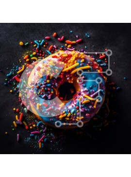 Σετ των 2 Intra Συλλεκτικό Ξύλινο Παζλ Plywood  4mm - Νόστιμη εικόνα του πολύχρωμου γυαλισμένου ντόνατ με ψεκασμούς σε σκούρο φόντο Σε Ξύλινο Κουτί - Διαστάσεις: 10x10 cm – 25 κομμάτια
