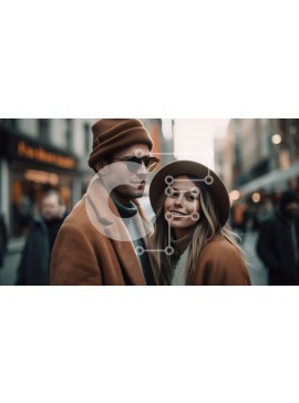 Intra Συλλεκτικό Ξύλινο Παζλ Plywood  4mm - Χαμογελώντας ζευγάρι με χειμερινά ρούχα στο δρόμο της πόλης Σε Ξύλινο Κουτί - Διαστάσεις Puzzle: 10x10 cm – 25 κομμάτια