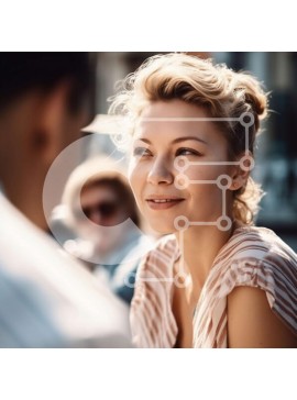 Intra Συλλεκτικό Ξύλινο Παζλ Plywood  4mm - Όμορφη εικόνα μιας γυναίκας που κάθεται έξω από ένα καφέ, χαμένη στη σκέψη Σε Ξύλινο Κουτί - Διαστάσεις Puzzle: 10x10 cm – 25 κομμάτια