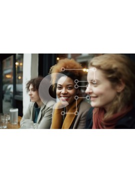 Intra Συλλεκτικό Ξύλινο Παζλ Plywood  4mm - Τέσσερις γυναίκες που χαμογελούν και κουβεντιάζουν σε ένα καφενείο Σε Ξύλινο Κουτί - Διαστάσεις Puzzle: 10x10 cm – 25 κομμάτια