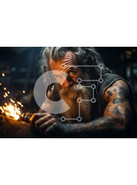 Intra Συλλεκτικό Ξύλινο Παζλ Plywood  4mm - Ηλικιωμένος με μακριά άσπρα μαλλιά και τατουάζ Σε Ξύλινο Κουτί - Διαστάσεις Puzzle: 10x10 cm – 25 κομμάτια