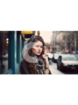 Intra Συλλεκτικό Ξύλινο Παζλ Plywood  4mm - Νεαρή γυναίκα στην οδό της πόλης που κοιτάζει στην απόσταση Σε Ξύλινο Κουτί - Διαστάσεις Puzzle: 10x10 cm – 25 κομμάτια