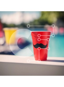 Intra Συλλεκτικό Ξύλινο Παζλ Plywood  4mm - Κόκκινο πλαστικό κύπελλο με σχέδιο μουστάκι Σε Ξύλινο Κουτί - Διαστάσεις Puzzle: 10x10 cm – 25 κομμάτια