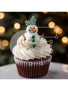 Σετ των 2 Intra Συλλεκτικό Ξύλινο Παζλ Plywood  4mm - Χιονάνθρωπος Cupcake με λευκό παγωμένο φόντο και χριστουγεννιάτικο δέντρο Σε Ξύλινο Κουτί - Διαστάσεις: 10x10 cm – 25 κομμάτια