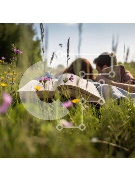 Intra Συλλεκτικό Ξύλινο Παζλ Plywood  4mm - Ρομαντική εικόνα ενός ζευγαριού που διαβάζει μαζί σε ένα χωράφι με αγριολούλουδα Σε Ξύλινο Κουτί - Διαστάσεις Puzzle: 10x10 cm – 25 κομμάτια