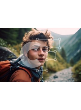 Intra Συλλεκτικό Ξύλινο Παζλ Plywood  4mm - Στοχαστικός νεαρός άνδρας στο μονοπάτι του βουνού Σε Ξύλινο Κουτί - Διαστάσεις: 10x10 cm – 25 κομμάτια