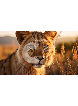 Intra Συλλεκτικό Ξύλινο Παζλ Plywood  4mm - Λιοντάρι σε ένα χορταριασμένο χωράφι στο ηλιοβασίλεμα Σε Ξύλινο Κουτί - Διαστάσεις: 10x10 cm – 25 κομμάτια