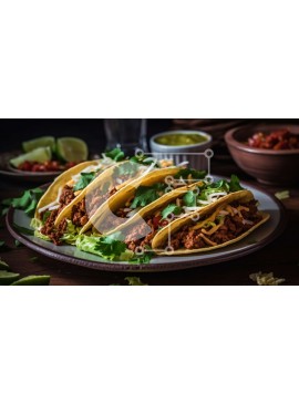 Σετ των 2 Intra Συλλεκτικό Ξύλινο Παζλ Plywood  4mm - Λαχταριστή εικόνα τριών tacos με κρέας, μαρούλι και τυρί Σε Ξύλινο Κουτί - Διαστάσεις: 10x10 cm – 25 κομμάτια