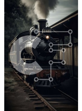 Intra Συλλεκτικό Ξύλινο Παζλ Plywood  4mm - Vintage Steam Locomotive με καπνό να αναδύεται από τη στοίβα της Σε Ξύλινο Κουτί - Διαστάσεις Puzzle: 10x10 cm – 25 κομμάτια