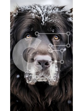 Σετ των 2 Intra Συλλεκτικό Ξύλινο Παζλ Plywood  4mm - Σοβαρό μαύρο σκυλί στο χιόνι Σε Ξύλινο Κουτί - Διαστάσεις: 10x10 cm – 25 κομμάτια