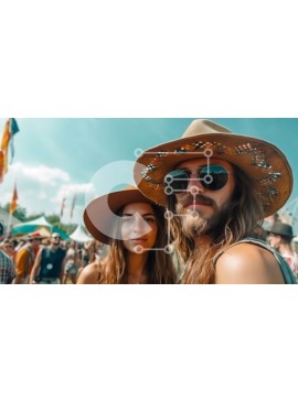 Intra Συλλεκτικό Ξύλινο Παζλ Plywood  4mm - Ευτυχισμένο ζευγάρι που απολαμβάνει το μουσικό φεστιβάλ με ασορτί καπέλα και γυαλιά ηλίου Σε Ξύλινο Κουτί - Διαστάσεις Puzzle: 10x10 cm – 25 κομμάτια