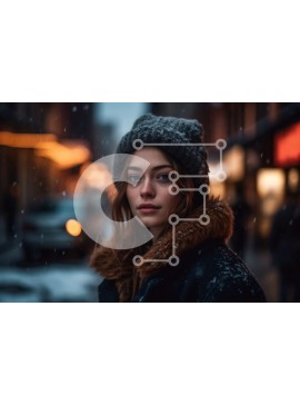 Intra Συλλεκτικό Ξύλινο Παζλ Plywood  4mm - Κομψή νεαρή γυναίκα με χειμερινή ενδυμασία στο Snowy City Street Σε Ξύλινο Κουτί - Διαστάσεις Puzzle: 10x10 cm – 25 κομμάτια