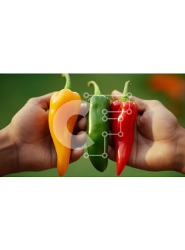 Σετ των 2 Intra Συλλεκτικό Ξύλινο Παζλ Plywood  4mm - Χέρια που κρατούν τρεις πιπεριές τσίλι - πράσινο και κόκκινο Σε Ξύλινο Κουτί - Διαστάσεις: 10x10 cm – 25 κομμάτια