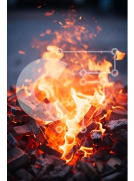 Intra Συλλεκτικό Ξύλινο Παζλ Plywood  4mm - Κοντινή όψη του φλεγόμενου λάκκου της φωτιάς με κορμούς και φλόγες Σε Ξύλινο Κουτί - Διαστάσεις Puzzle: 10x10 cm – 25 κομμάτια