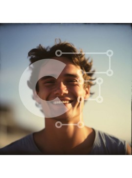 Intra Συλλεκτικό Ξύλινο Παζλ Plywood  4mm - Πορτρέτο ενός χαμογελαστού νεαρού άνδρα με φανέλα Σε Ξύλινο Κουτί - Διαστάσεις Puzzle: 10x10 cm – 25 κομμάτια