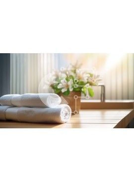 Intra Συλλεκτικό Ξύλινο Παζλ Plywood  4mm - Όμορφη εικόνα με όμορφα διπλωμένες πετσέτες σε ένα ξύλινο τραπέζι Σε Ξύλινο Κουτί - Διαστάσεις Puzzle: 10x10 cm – 25 κομμάτια