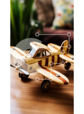 Intra Συλλεκτικό Ξύλινο Παζλ Plywood  4mm - Ξύλινο παιχνίδι αεροπλάνο στο τραπέζι με φυτά στο φόντο Σε Ξύλινο Κουτί - Διαστάσεις: 10x10 cm – 25 κομμάτια