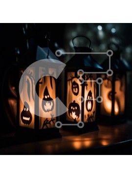 Intra Συλλεκτικό Ξύλινο Παζλ Plywood  4mm - Απόκοσμη και τρομακτική εικόνα φαναριών κολοκύθας που κρέμονται σε ένα σκοτεινό δάσος Σε Ξύλινο Κουτί - Διαστάσεις Puzzle: 10x10 cm – 25 κομμάτια