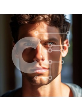 Intra Συλλεκτικό Ξύλινο Παζλ Plywood  4mm - Πορτρέτο ενός άνδρα με κοντά σγουρά καστανά μαλλιά και μπλε μάτια Σε Ξύλινο Κουτί - Διαστάσεις Puzzle: 10x10 cm – 25 κομμάτια