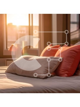 Intra Συλλεκτικό Ξύλινο Παζλ Plywood  4mm - Φωτεινό και άνετο υπνοδωμάτιο με λευκά και πορτοκαλί μαξιλάρια Σε Ξύλινο Κουτί - Διαστάσεις Puzzle: 10x10 cm – 25 κομμάτια