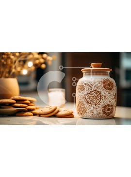 Σετ των 2 Intra Συλλεκτικό Ξύλινο Παζλ Plywood  4mm - Κεραμική κούπα με καφέ σχέδιο και μπισκότα στον πάγκο της κουζίνας Σε Ξύλινο Κουτί - Διαστάσεις: 10x10 cm – 25 κομμάτια