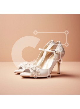 Σετ των 2 Intra Συλλεκτικό Ξύλινο Παζλ Plywood  4mm - Κομψά λευκά ψηλοτάκουνα παπούτσια με λουράκι στον αστράγαλο και λεπτομέρεια φιόγκου Σε Ξύλινο Κουτί - Διαστάσεις: 10x10 cm – 25 κομμάτια