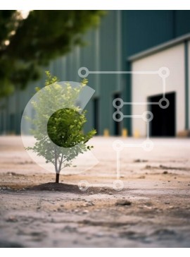 Intra Συλλεκτικό Ξύλινο Παζλ Plywood  4mm - Μικρό δέντρο μπροστά από βιομηχανική αποθήκη με ραγισμένο πεζοδρόμιο και ζιζάνια Σε Ξύλινο Κουτί - Διαστάσεις Puzzle: 10x10 cm – 25 κομμάτια