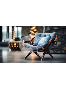 Intra Συλλεκτικό Ξύλινο Παζλ Plywood  4mm - Μοντέρνα μπλε πολυθρόνα με ξύλινα πόδια και μαξιλάρι σε πέτρινο εσωτερικό Σε Ξύλινο Κουτί - Διαστάσεις Puzzle: 10x10 cm – 25 κομμάτια