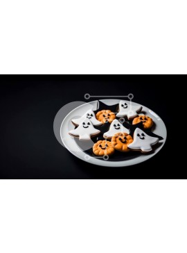 Σετ των 2 Intra Συλλεκτικό Ξύλινο Παζλ Plywood  4mm - Μπισκότα και cupcakes με θέμα το Halloween σε μαύρο πιάτο Σε Ξύλινο Κουτί - Διαστάσεις: 10x10 cm – 25 κομμάτια