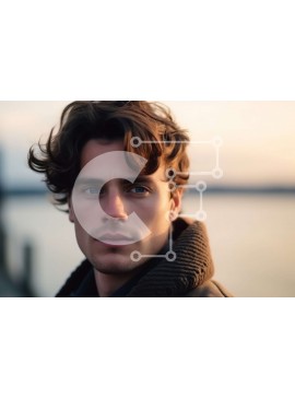 Intra Συλλεκτικό Ξύλινο Παζλ Plywood  4mm - Νεαρός άνδρας που στέκεται δίπλα στο νερό στο ηλιοβασίλεμα Σε Ξύλινο Κουτί - Διαστάσεις Puzzle: 10x10 cm – 25 κομμάτια