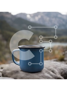 Intra Συλλεκτικό Ξύλινο Παζλ Plywood  4mm - Μπλε κούπα από σμάλτο σε βραχώδη εξοχή με θέα στο βουνό Σε Ξύλινο Κουτί - Διαστάσεις: 10x10 cm – 25 κομμάτια